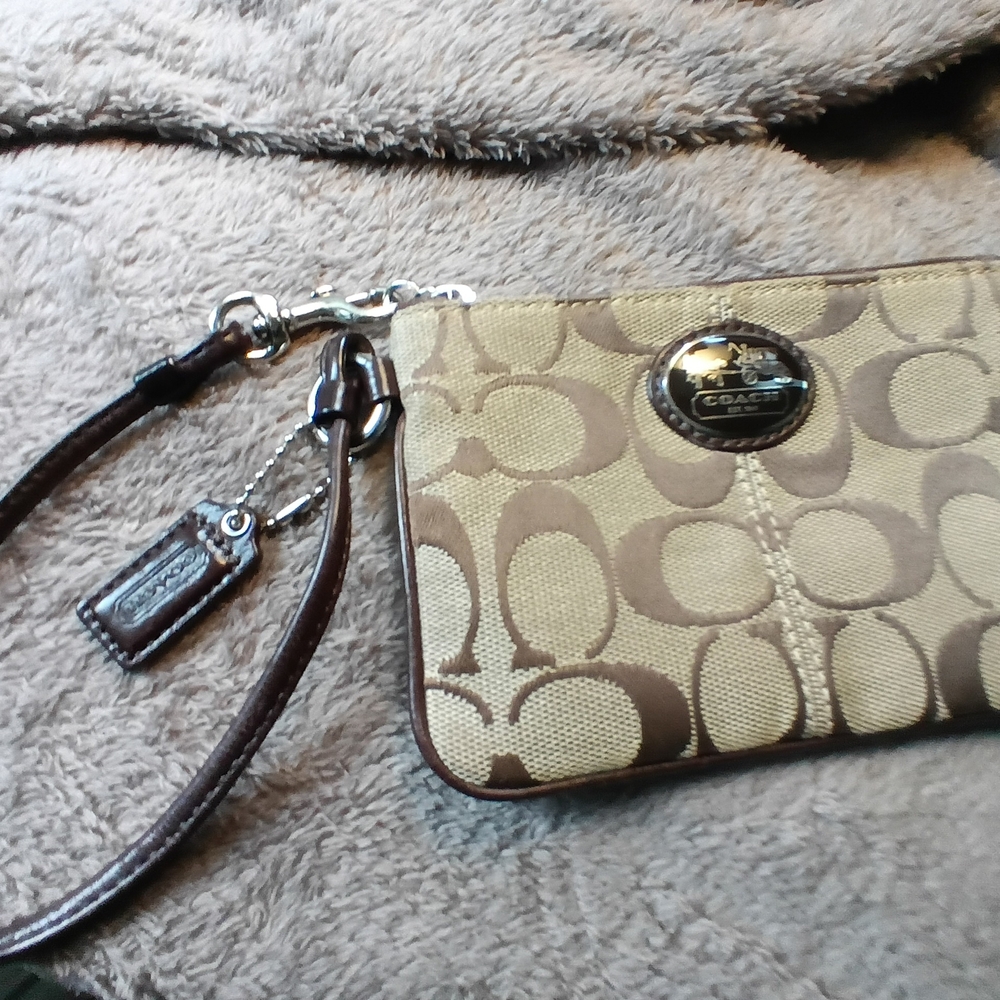 Coach Tan and Brown Signature Wristlet - Picture 2 of 11